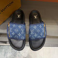 Louis Vuitton Blue Monogram Strap Slide Sandals — hero