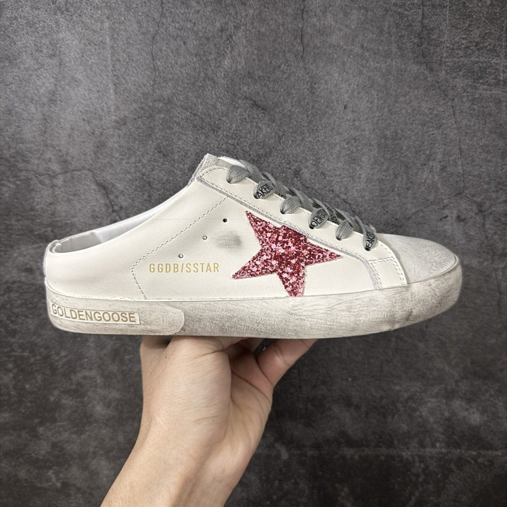 Golden Goose Pink Glitter Star Low-Top Sneakers — front