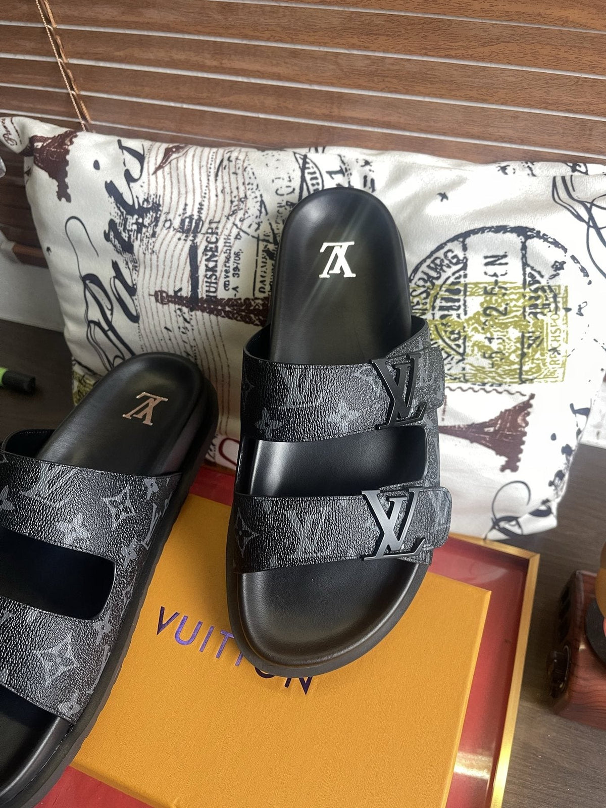 Louis Vuitton Monogram Double-Strap Slide Sandals — front