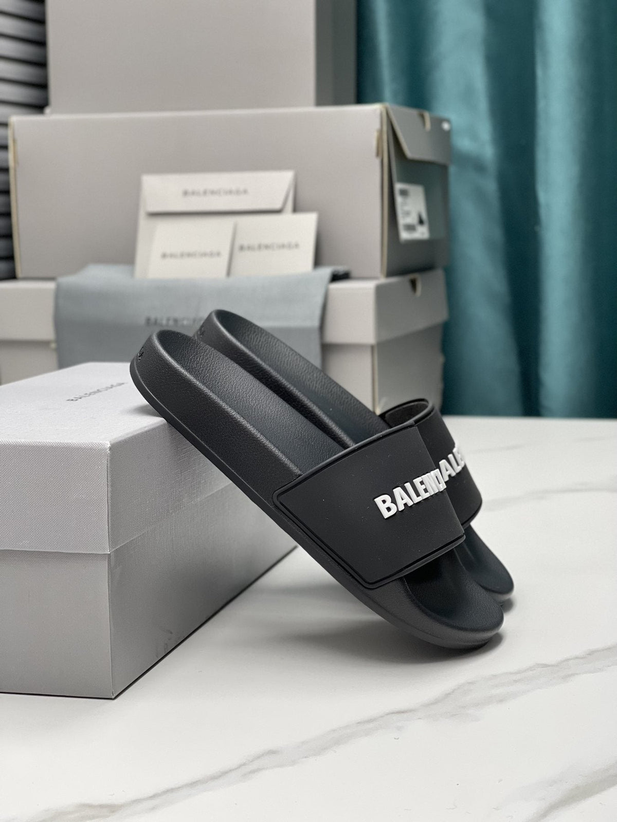 Balenciaga Logo Slide Sandals — side