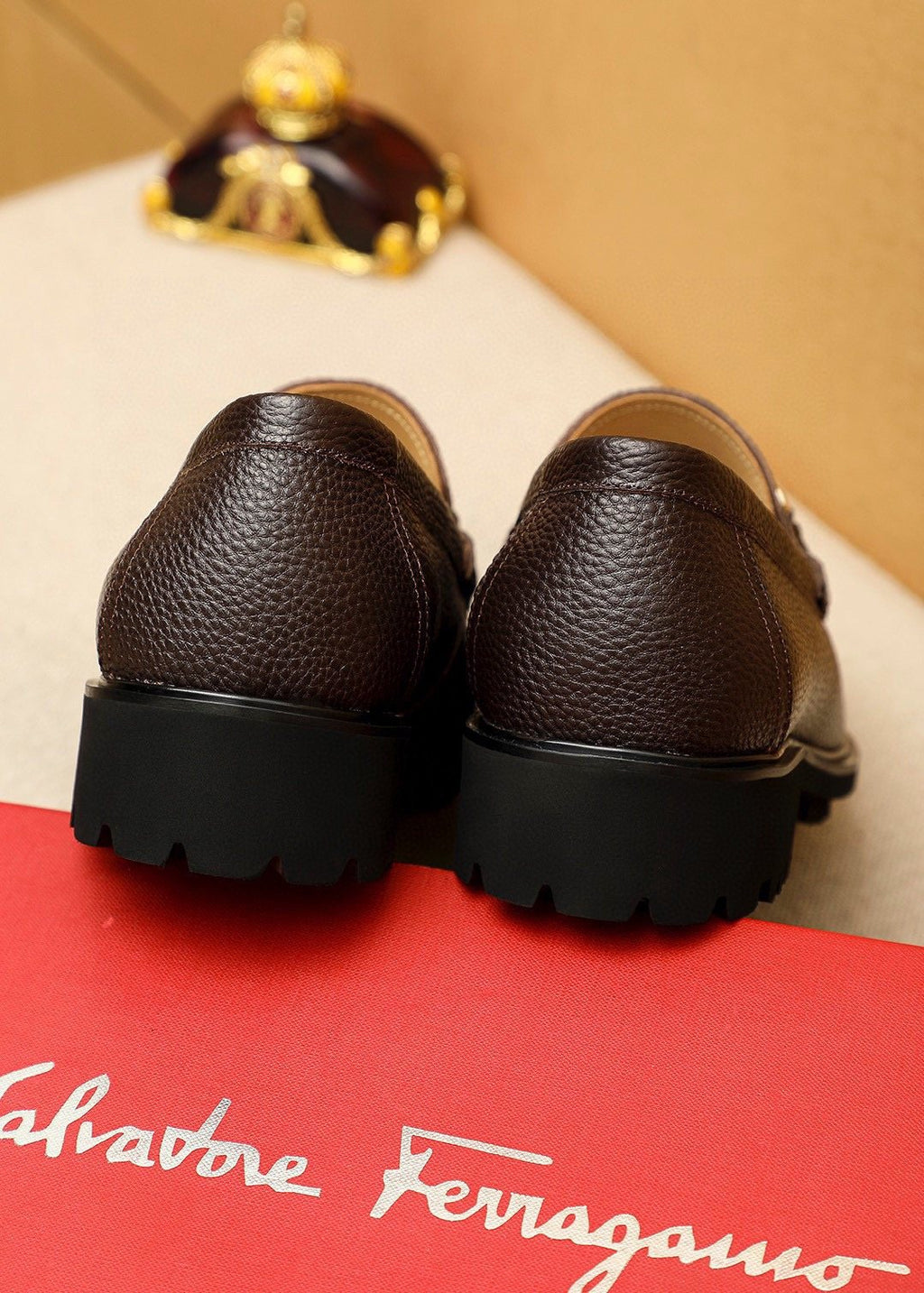 Ferragamo Pebbled Leather Lug Sole Loafers — back