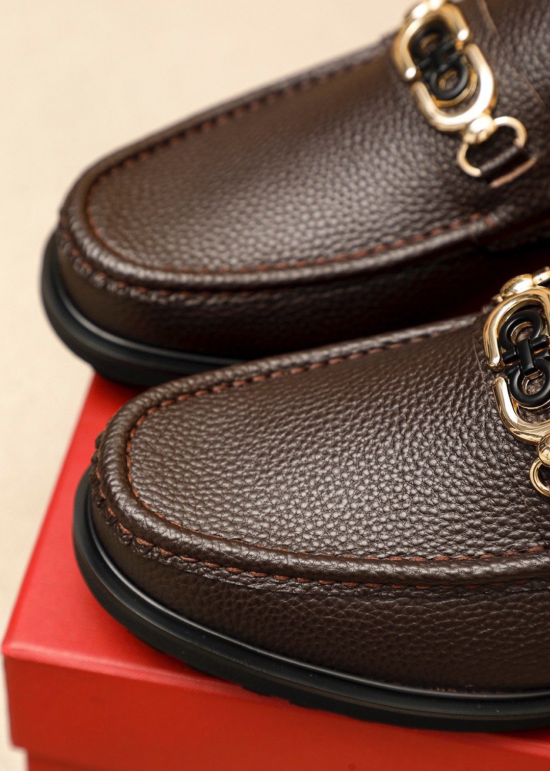 Ferragamo Pebbled Leather Lug Sole Loafers — detail