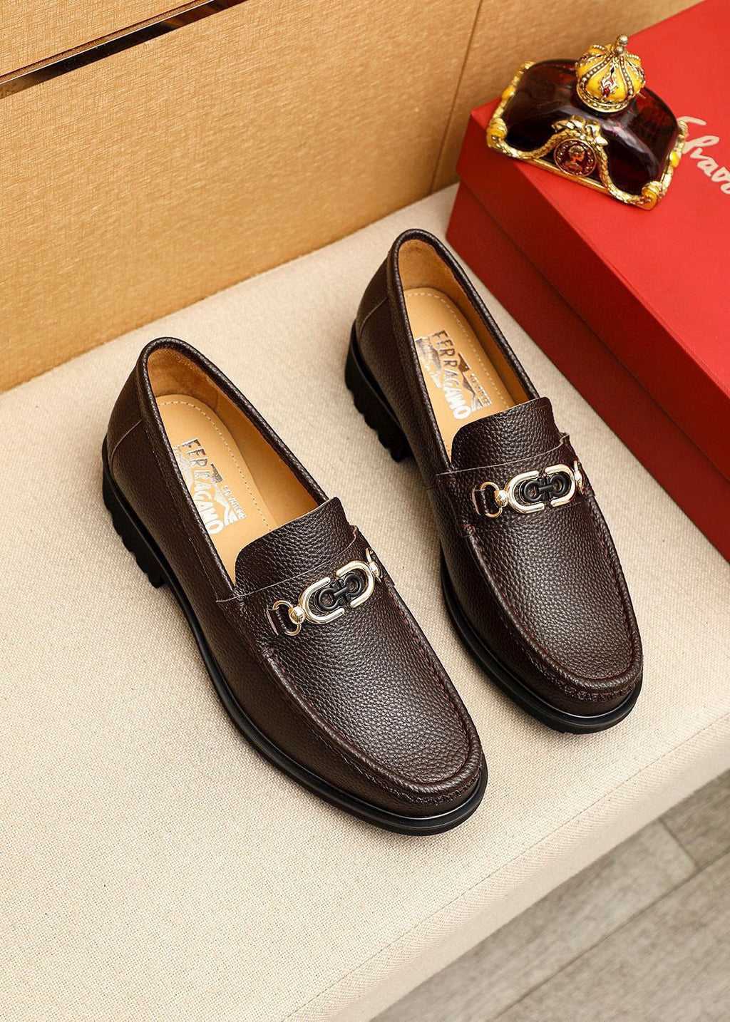 Ferragamo Pebbled Leather Lug Sole Loafers — hero