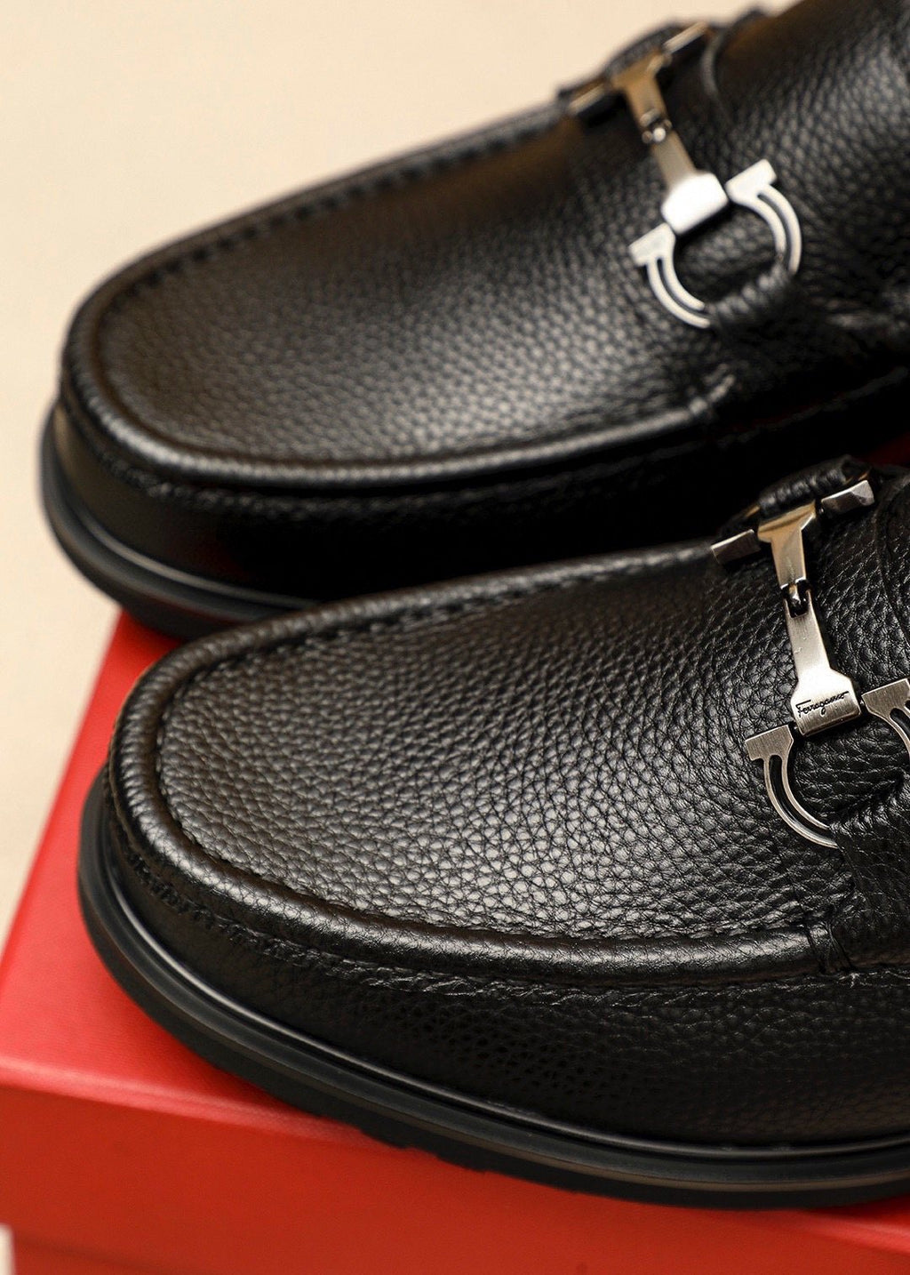 Ferragamo Pebbled Leather Lug Sole Loafers — detail