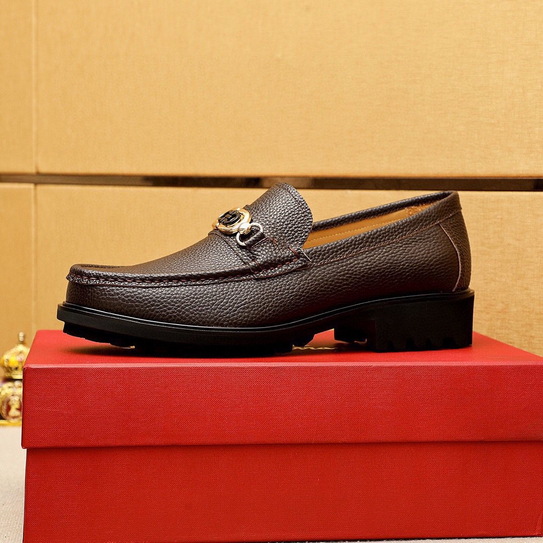 Ferragamo Pebbled Leather Lug Sole Loafers — side
