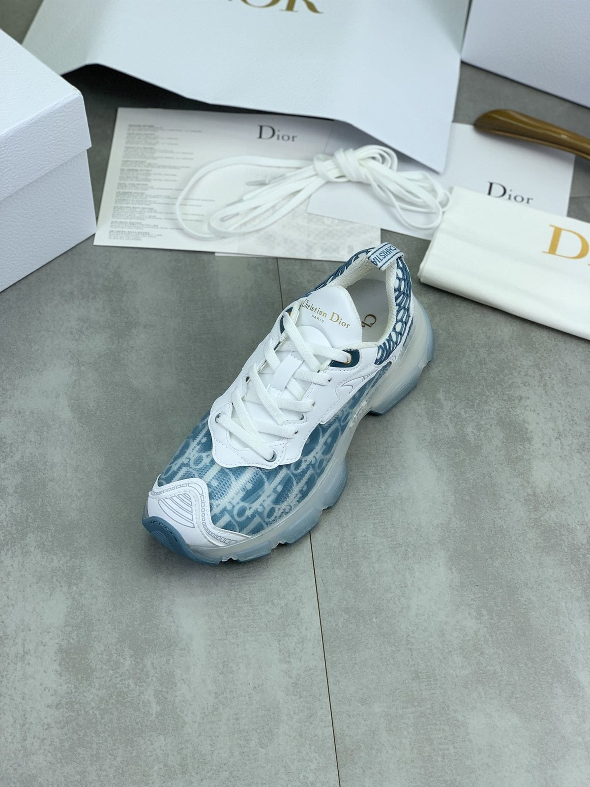 Dior Navy Patterned Low-Top Sneakers — front