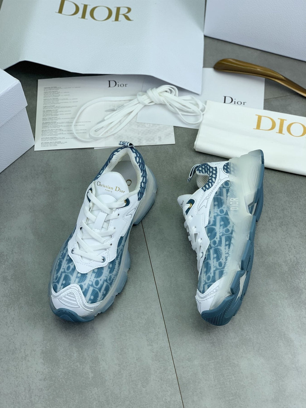 Dior Navy Patterned Low-Top Sneakers — front