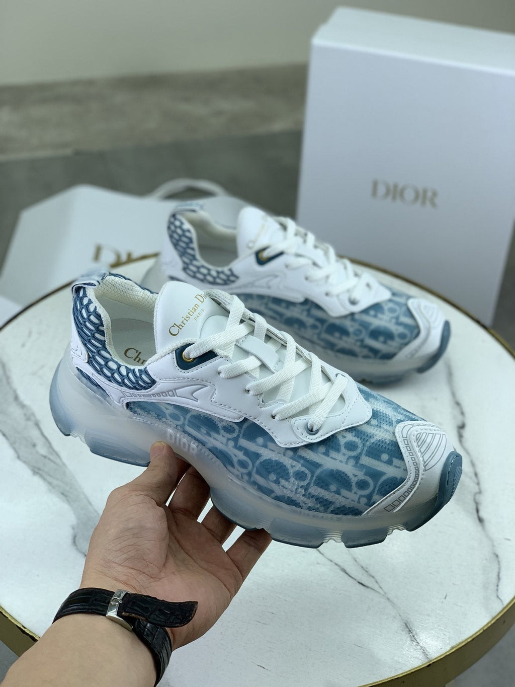 Dior Navy Patterned Low-Top Sneakers — model