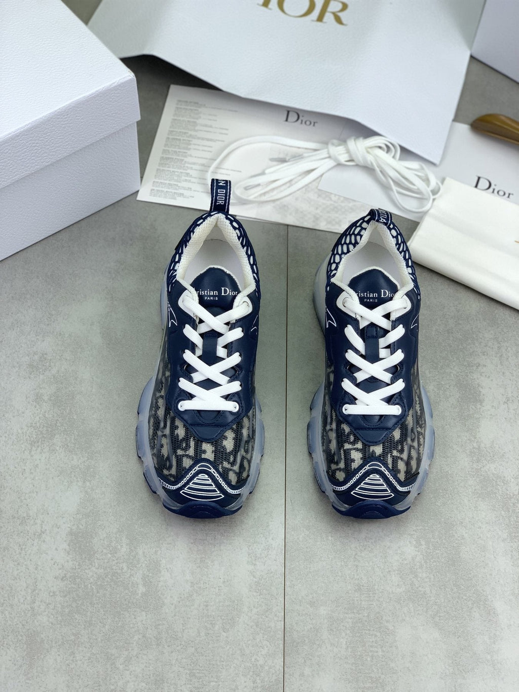 Dior Navy Patterned Low-Top Sneakers — model