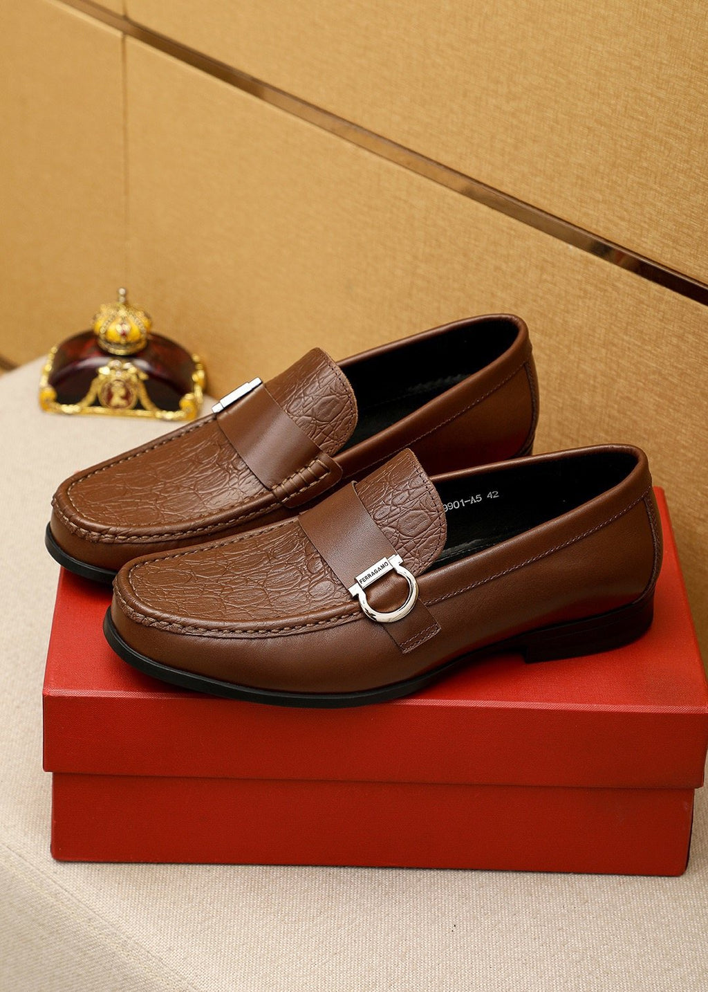 Ferragamo Embossed Buckle Loafers — front