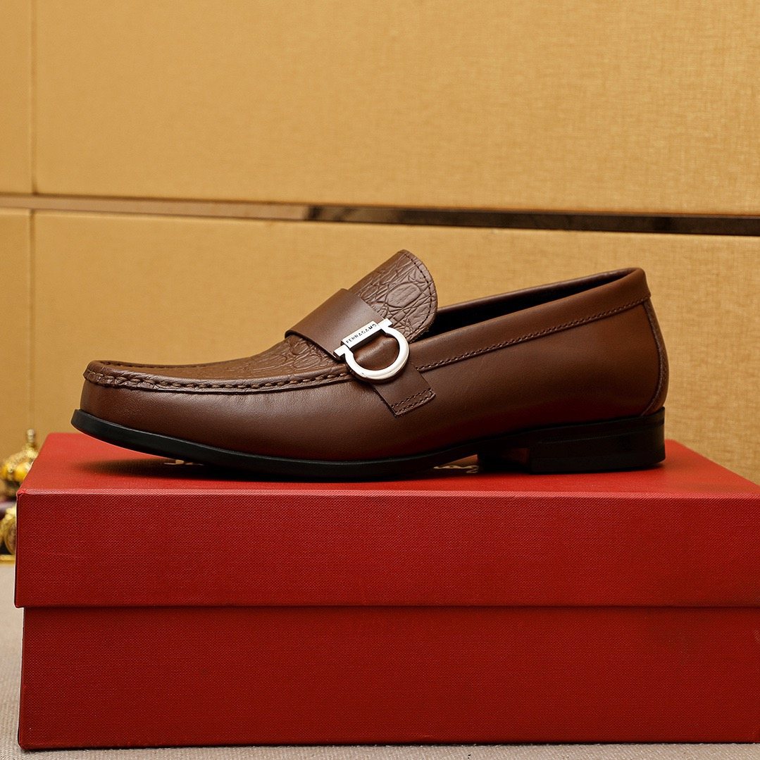 Ferragamo Embossed Buckle Loafers — side