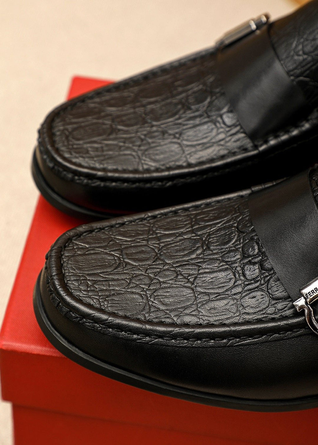 Ferragamo Embossed Buckle Loafers — side