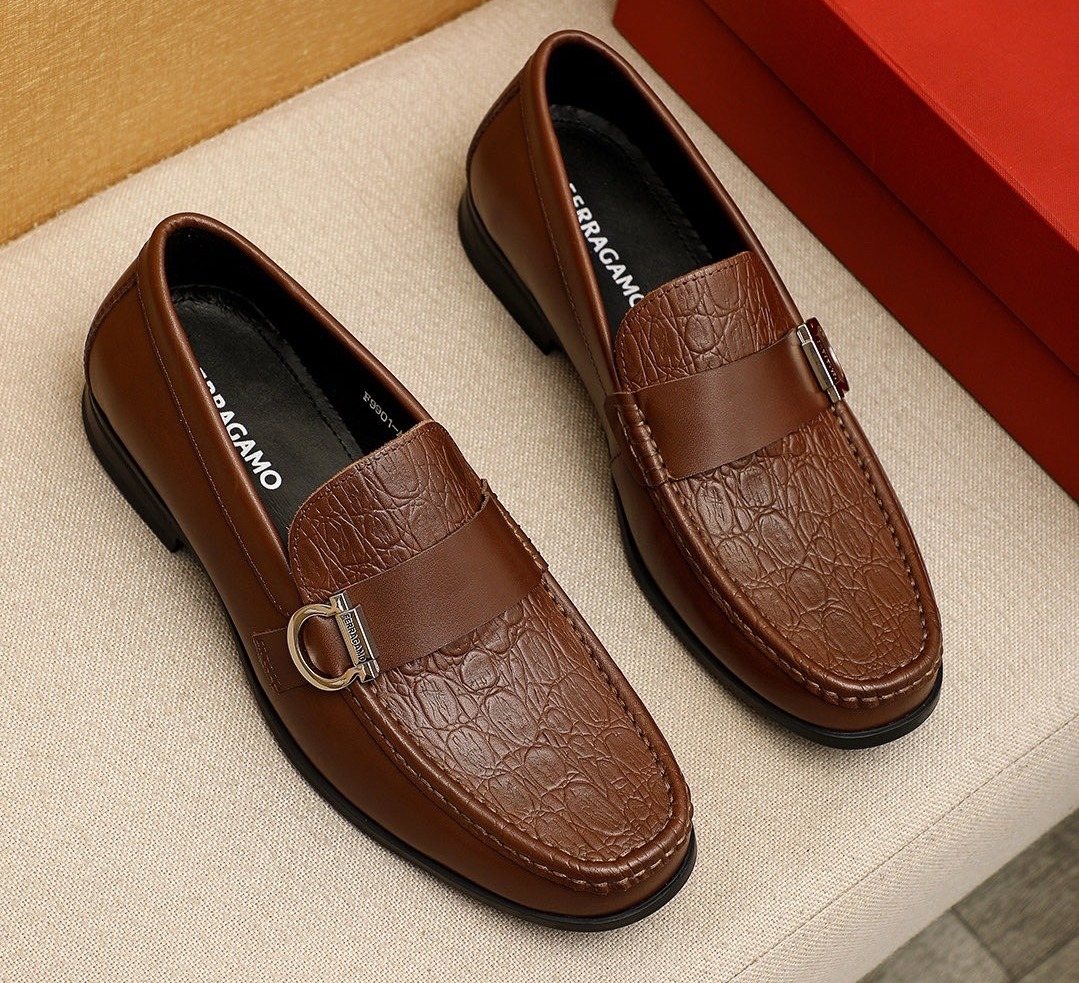 Ferragamo Embossed Buckle Loafers — front