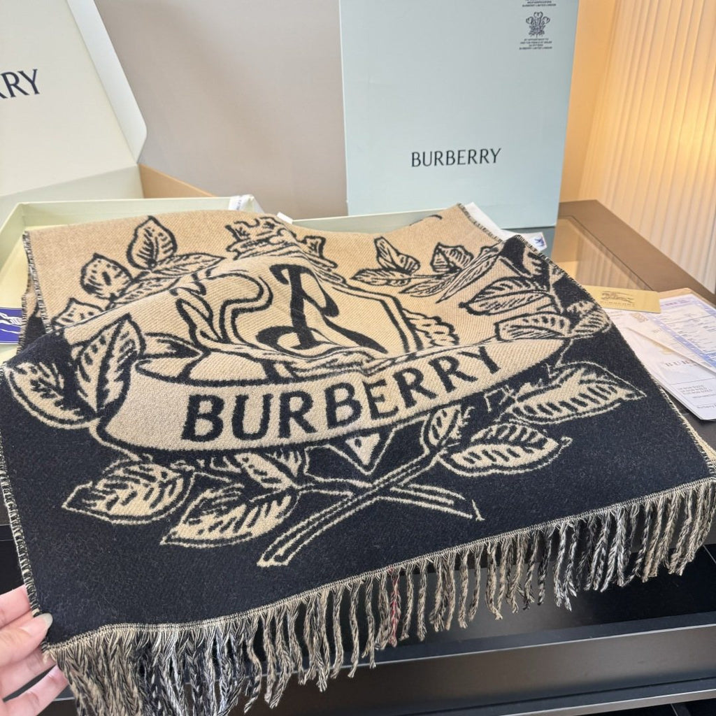 Burberry Equestrian Motif Fringed Scarf — front