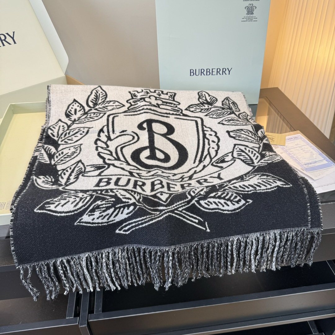 Burberry Equestrian Motif Fringed Scarf — front