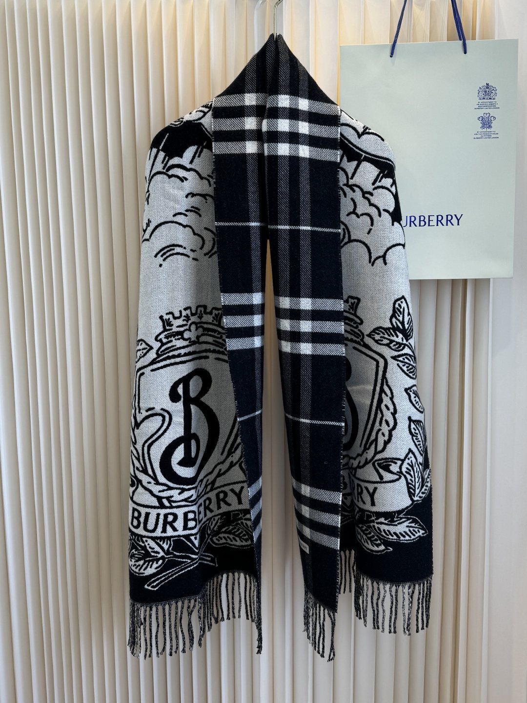 Burberry Equestrian Motif Fringed Scarf — front