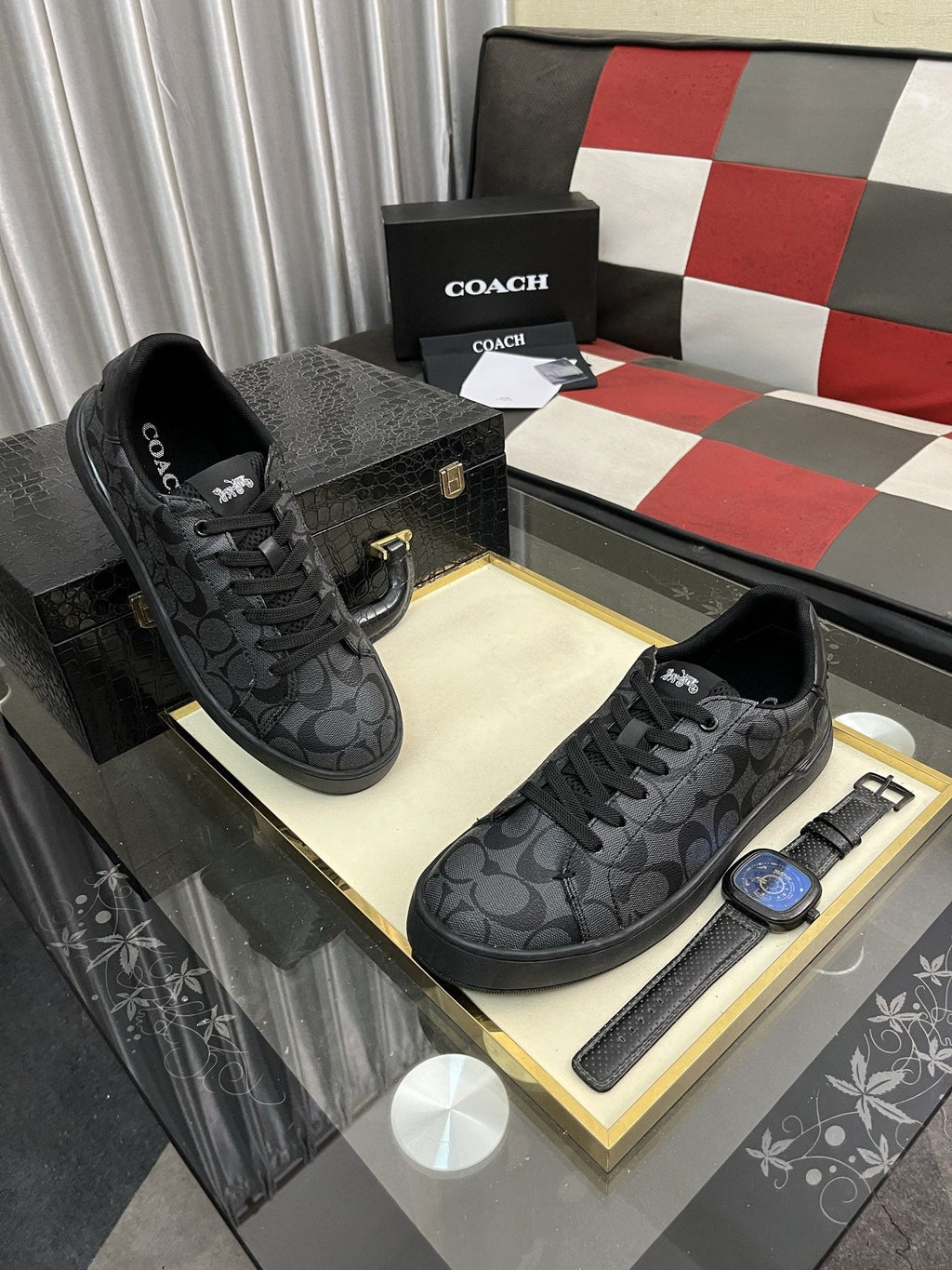 Coach Black and Charcoal Low-Top Sneakers — hero