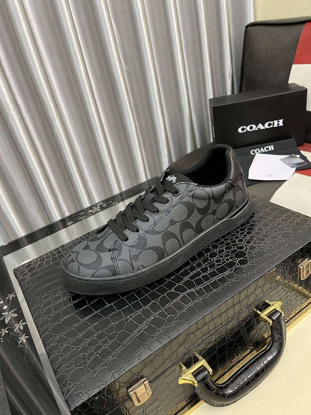 Coach Black and Charcoal Low-Top Sneakers — front