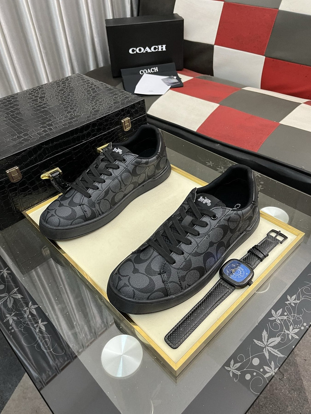 Coach Black and Charcoal Low-Top Sneakers — front