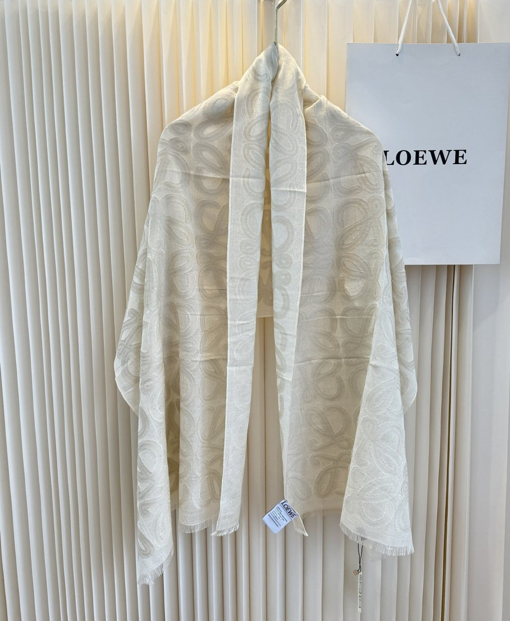LOEWE Ivory Anagram Fringe Scarf — front