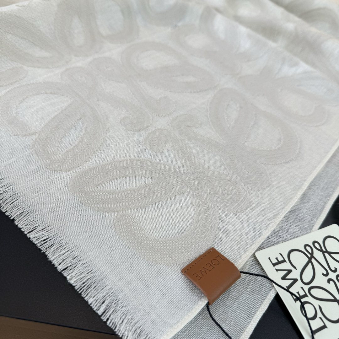LOEWE Ivory Anagram Fringe Scarf — detail