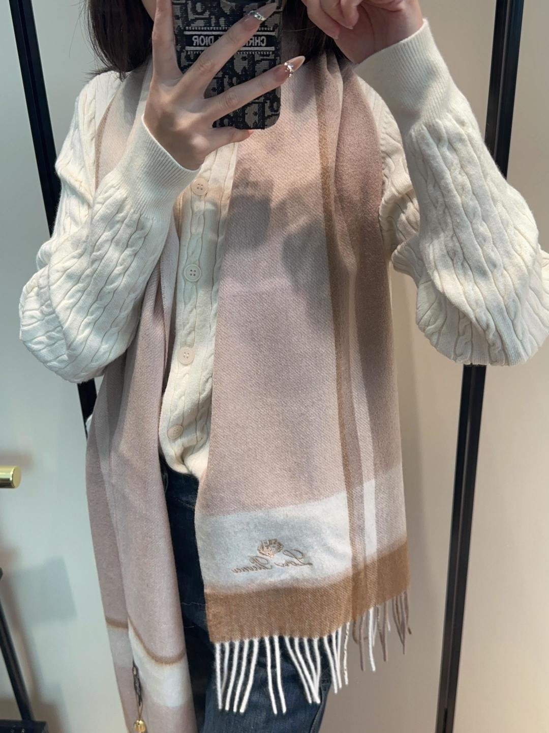 Loro Piana Fringed Plaid Scarf — model