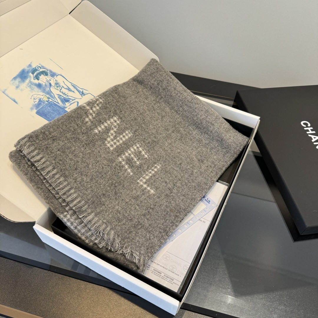 Chanel Houndstooth Fringed Scarf — side