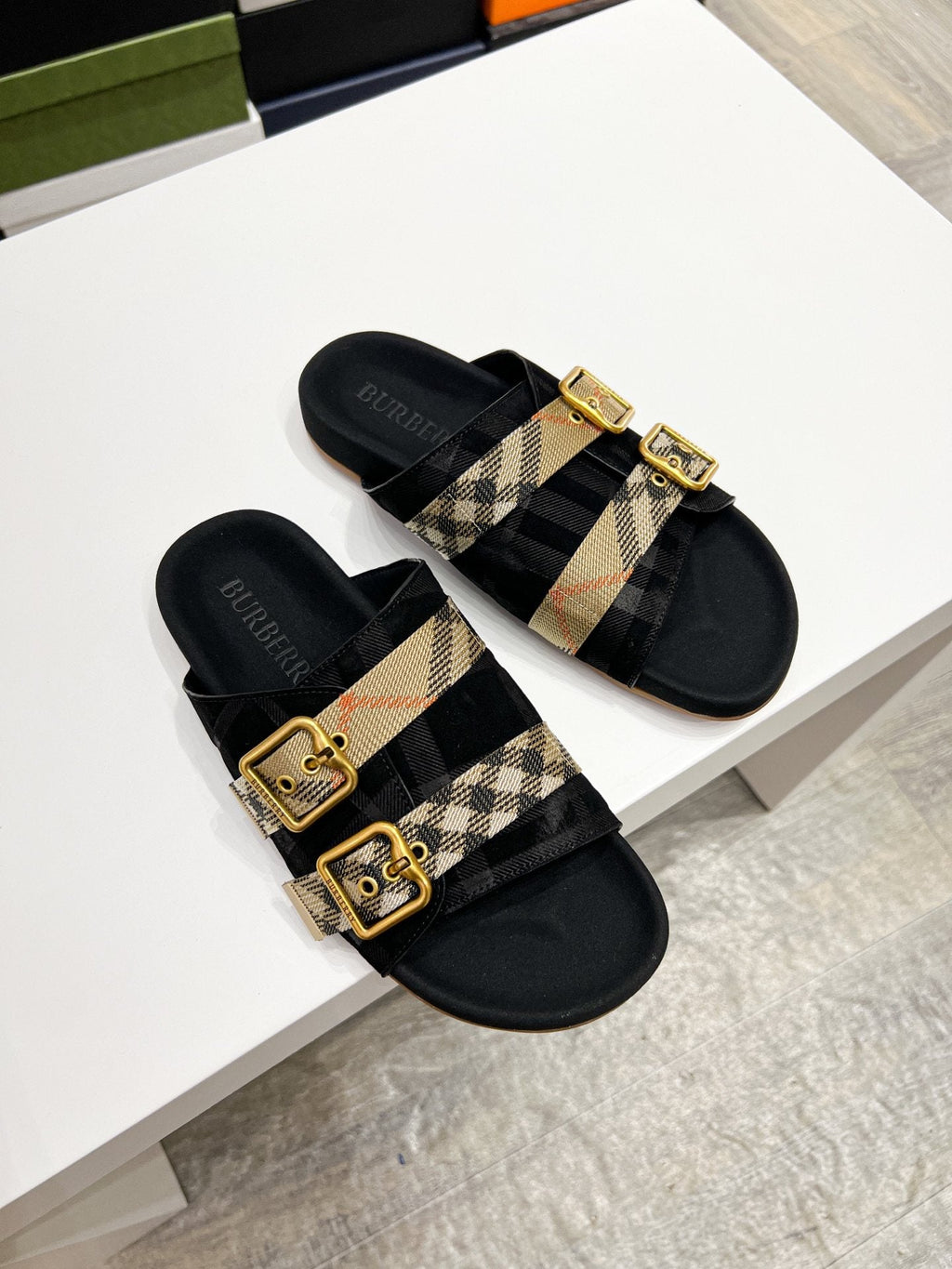 Burberry Check Buckle Slide Sandals — hero