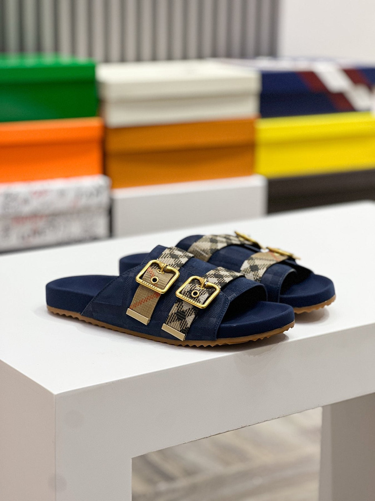 Burberry Check Buckle Slide Sandals — side