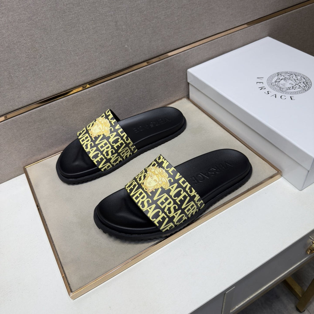 Versace Logo Print Slide Sandals — side
