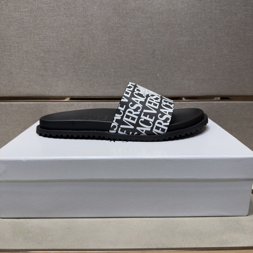 Versace Logo Print Slide Sandals — side