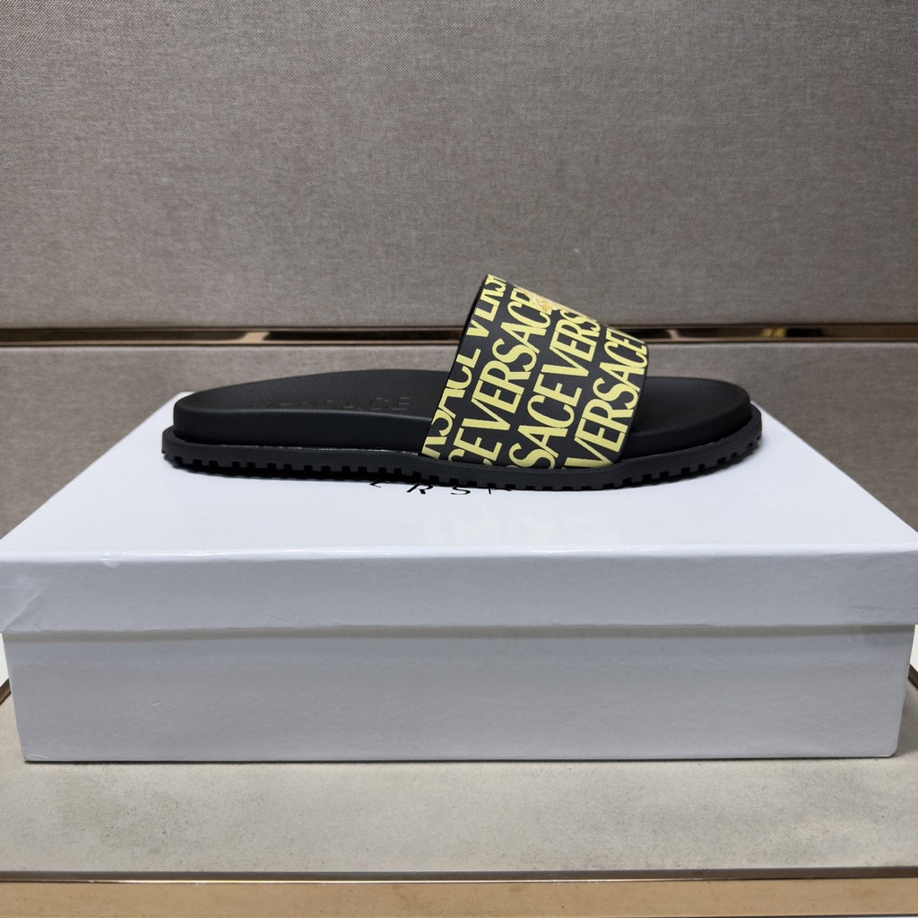 Versace Logo Print Slide Sandals — front