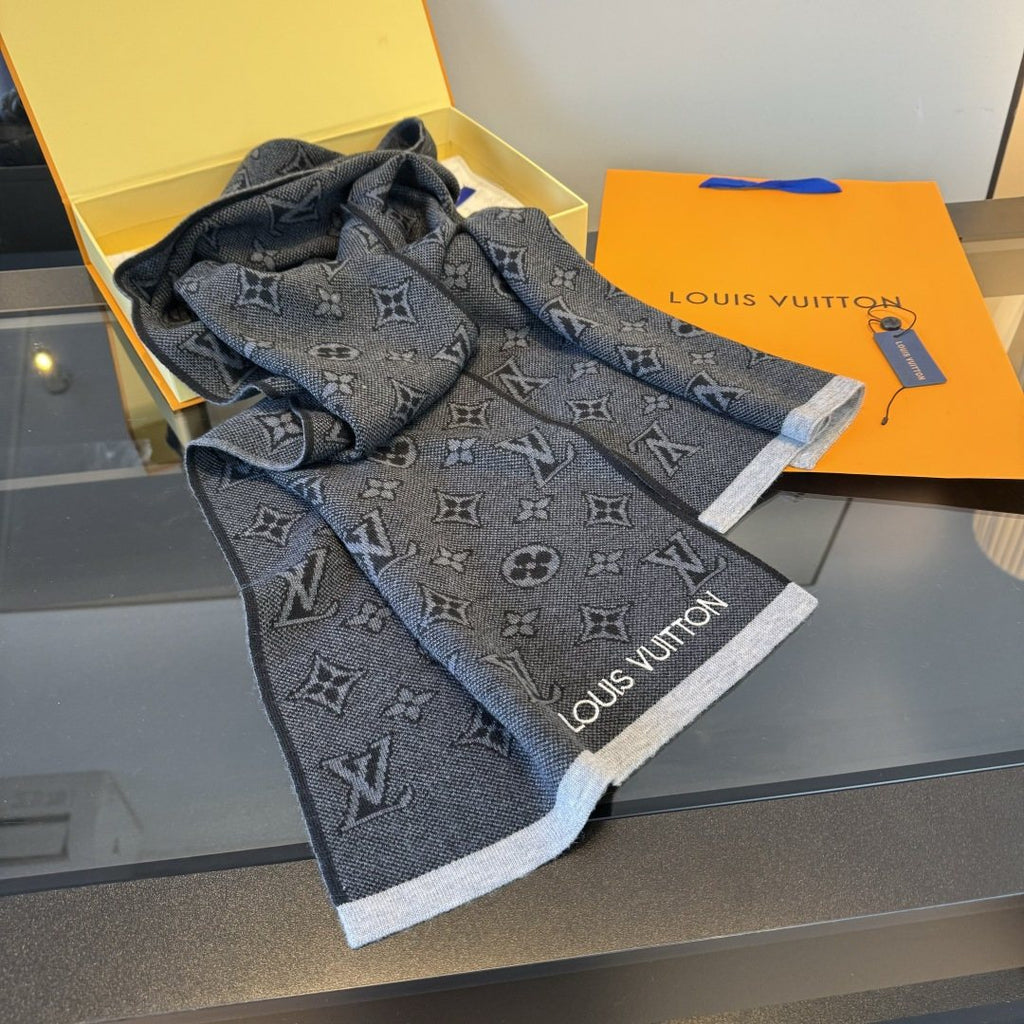 Louis Vuitton Gray Knit Scarf with Contrast Trim — side