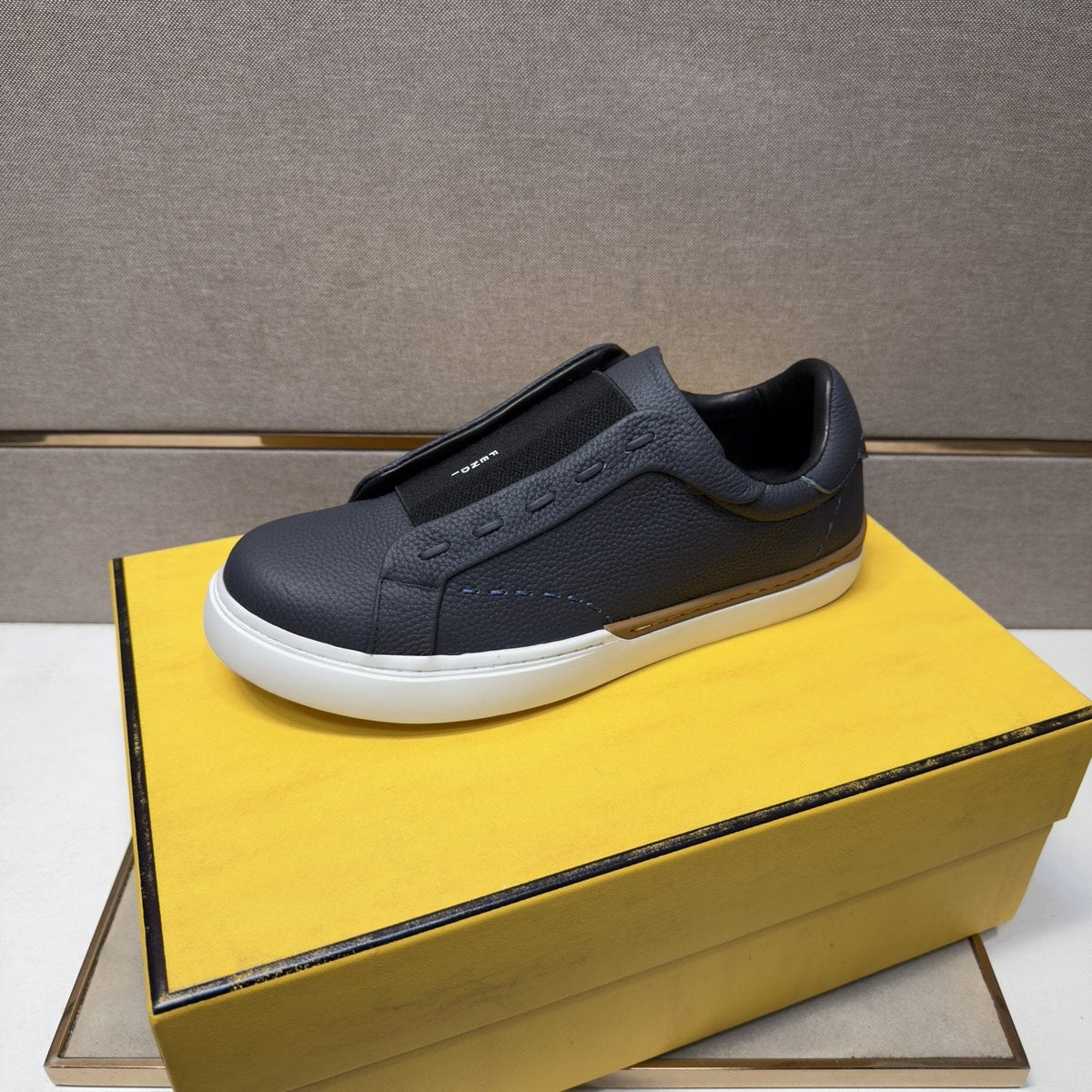 Fendi Brown-Gold Accent Slip-On Sneakers — side