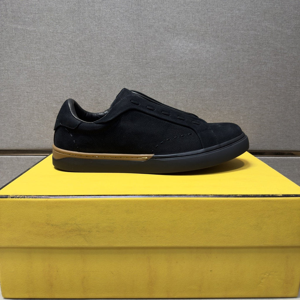 Fendi Brown-Gold Accent Slip-On Sneakers — side