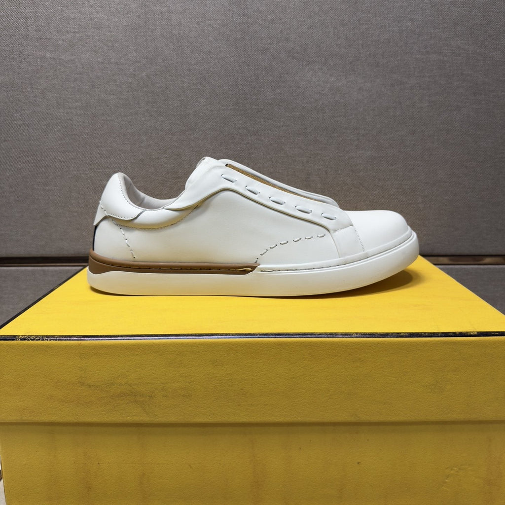 Fendi Brown-Gold Accent Slip-On Sneakers — hero