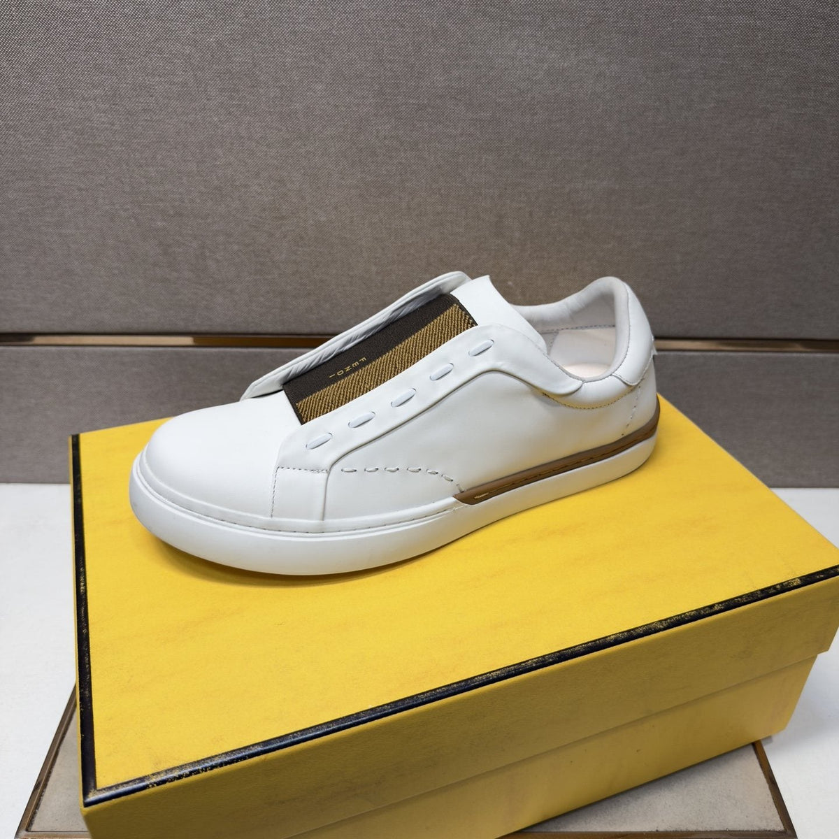Fendi Brown-Gold Accent Slip-On Sneakers — front