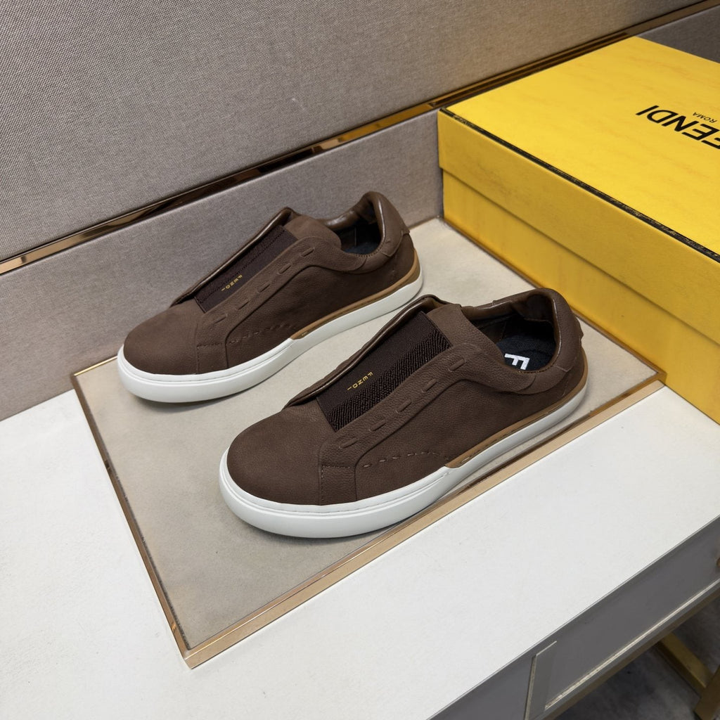 Fendi Brown-Gold Accent Slip-On Sneakers — side