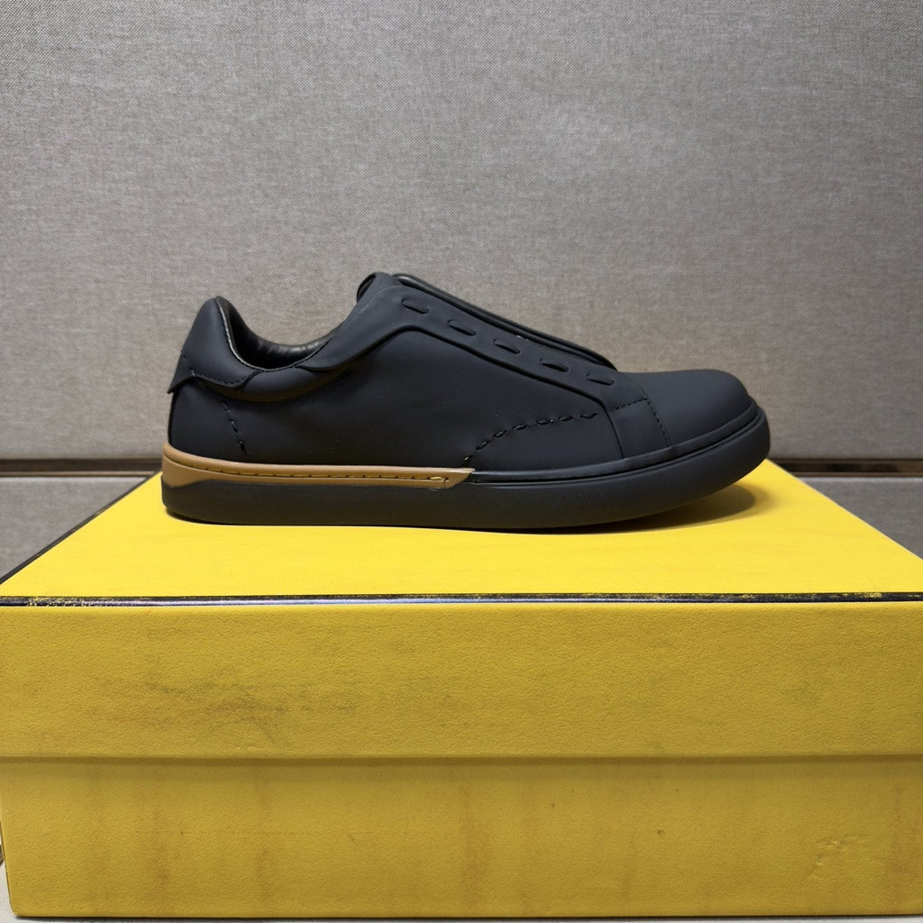 Fendi Brown-Gold Accent Slip-On Sneakers — front