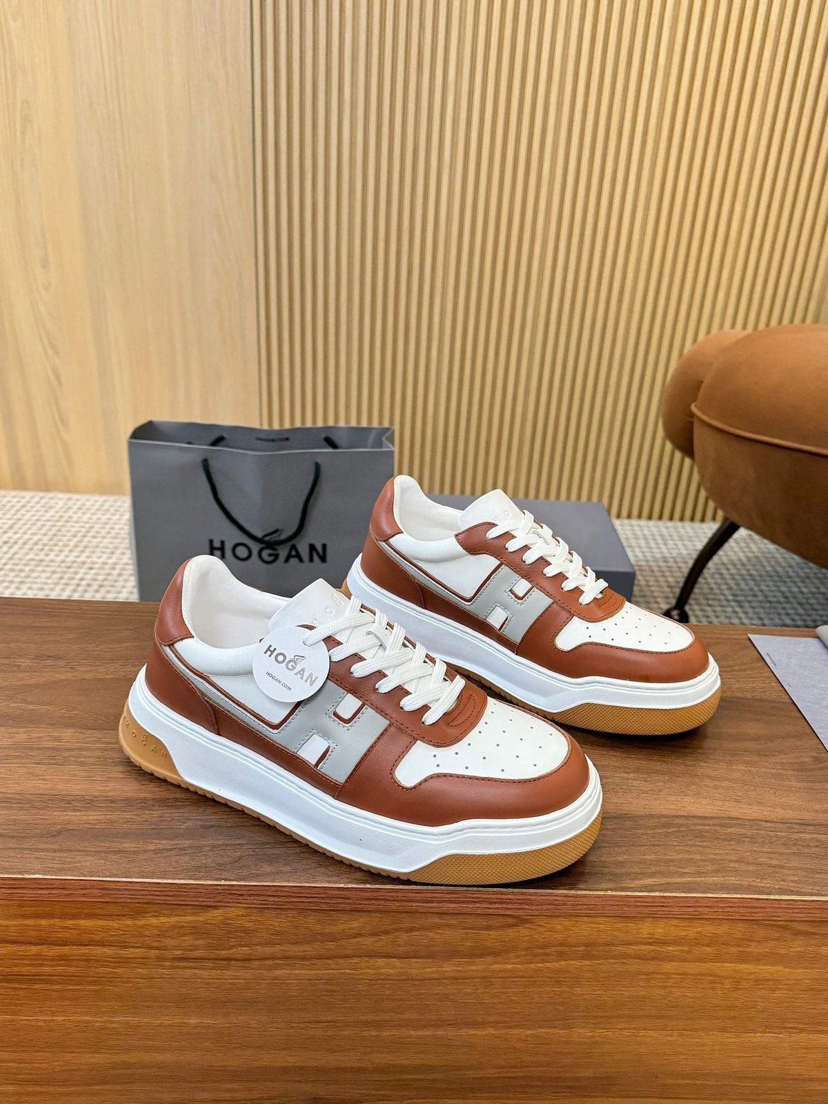 Hogan Black and White Platform Sneakers — front