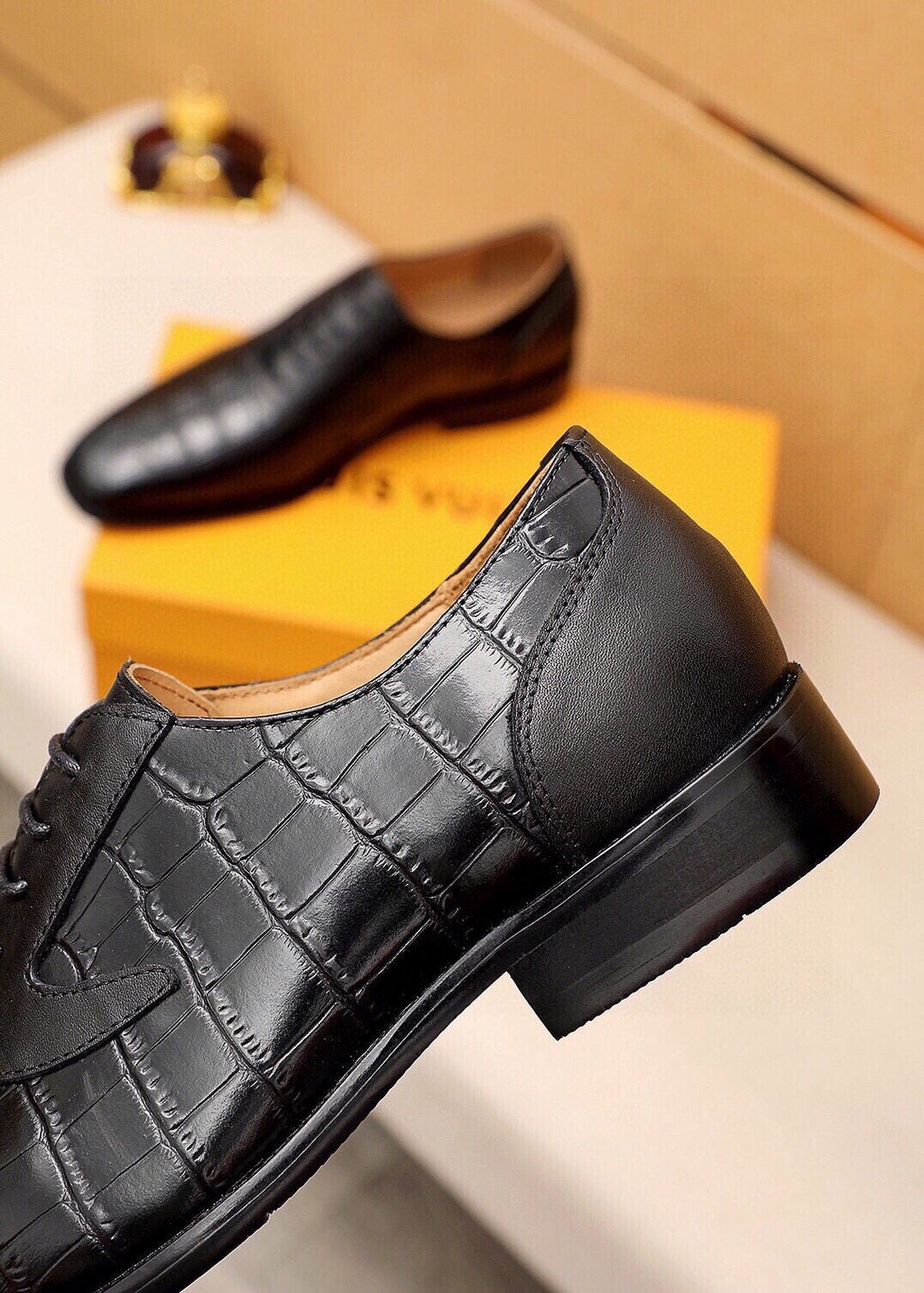 Louis Vuitton Crocodile-Embossed Lace-Up Dress Shoes — detail