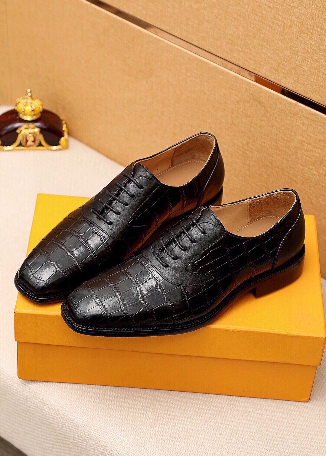 Louis Vuitton Crocodile-Embossed Lace-Up Dress Shoes — side