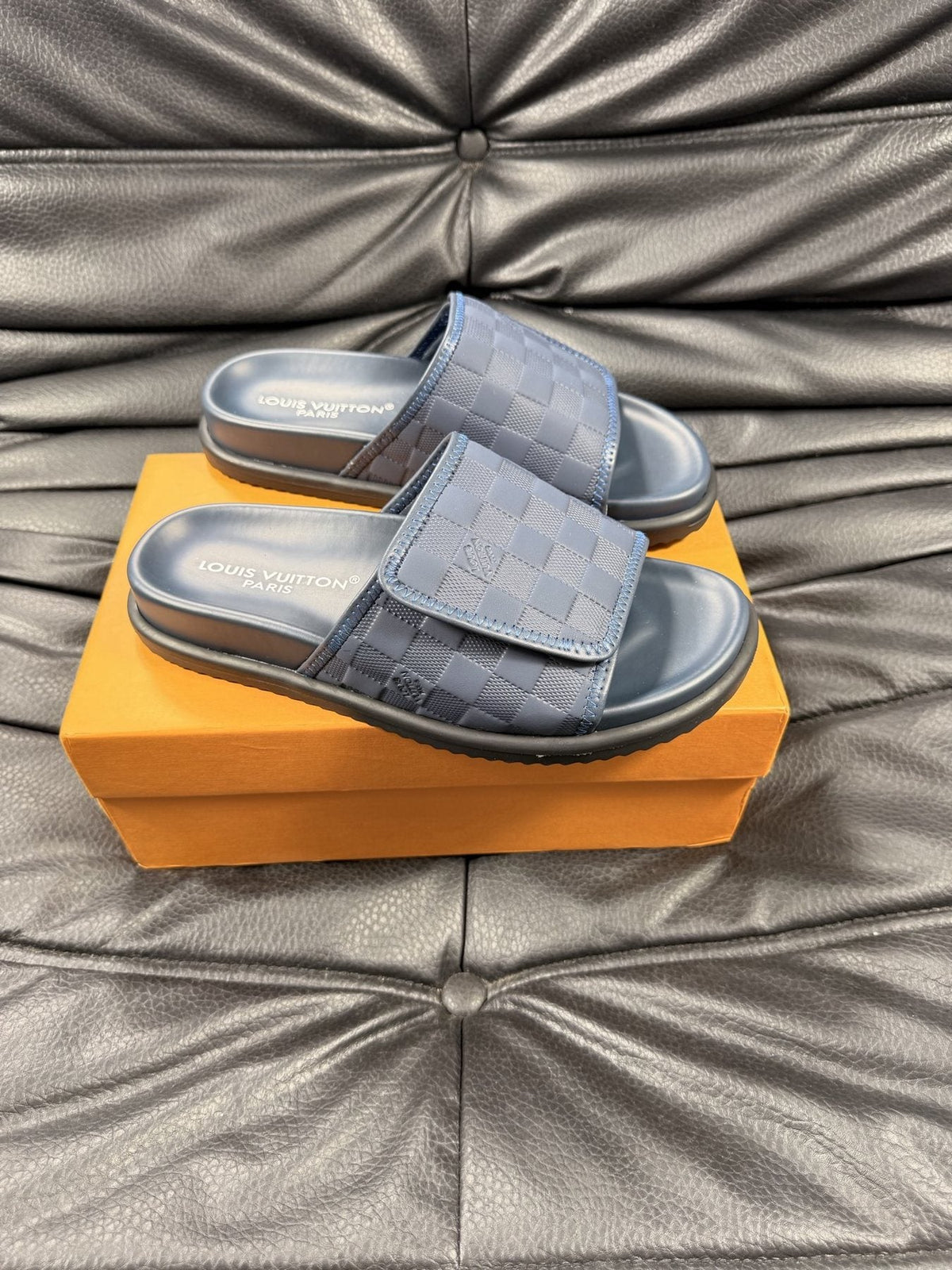 Louis Vuitton Woven Strap Slide Sandals — front