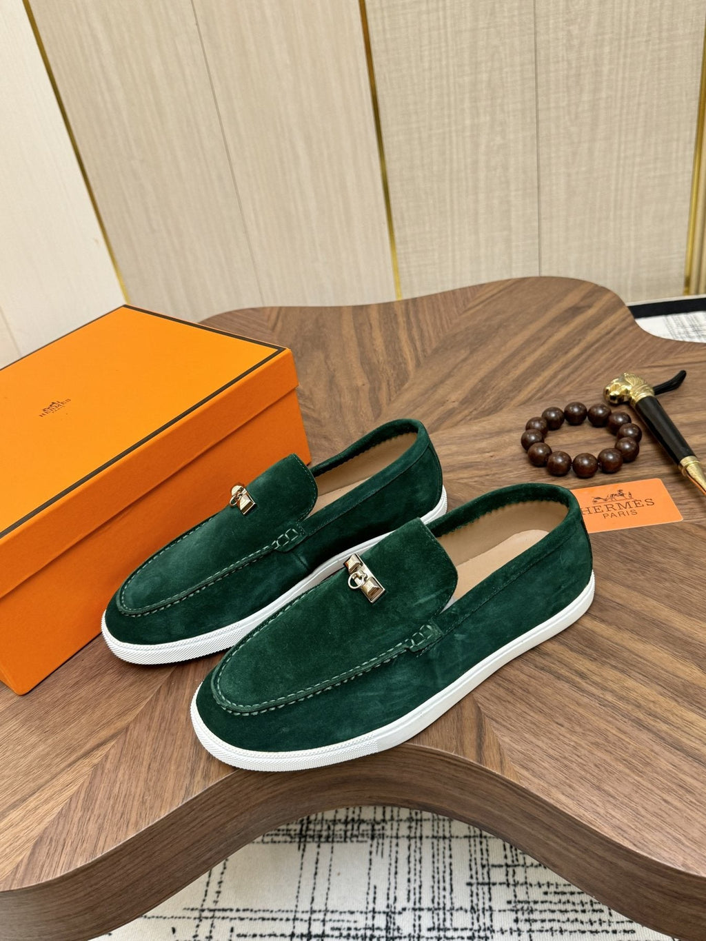 Hermès Navy Slip-On Sneakers — front
