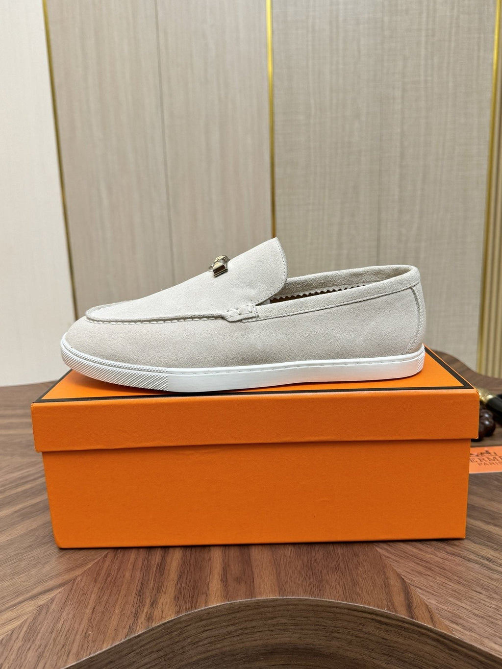 Hermès Navy Slip-On Sneakers — side