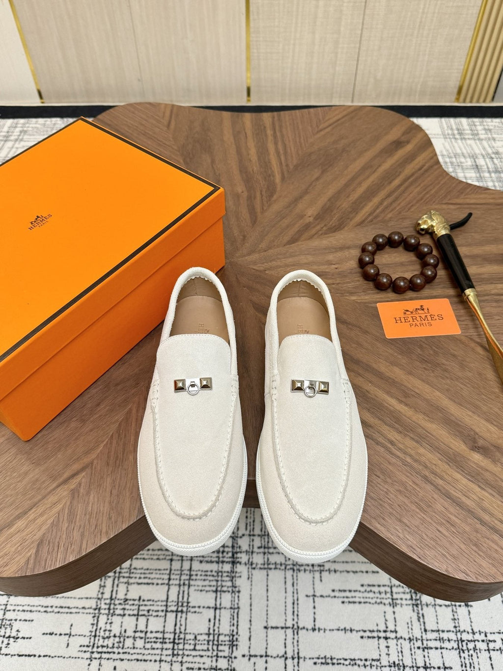 Hermès Navy Slip-On Sneakers — front