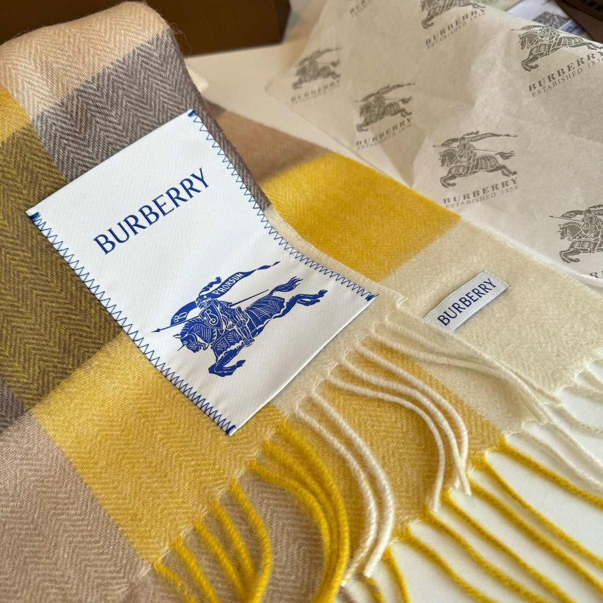 Burberry Yellow Brown Plaid Scarf — detail