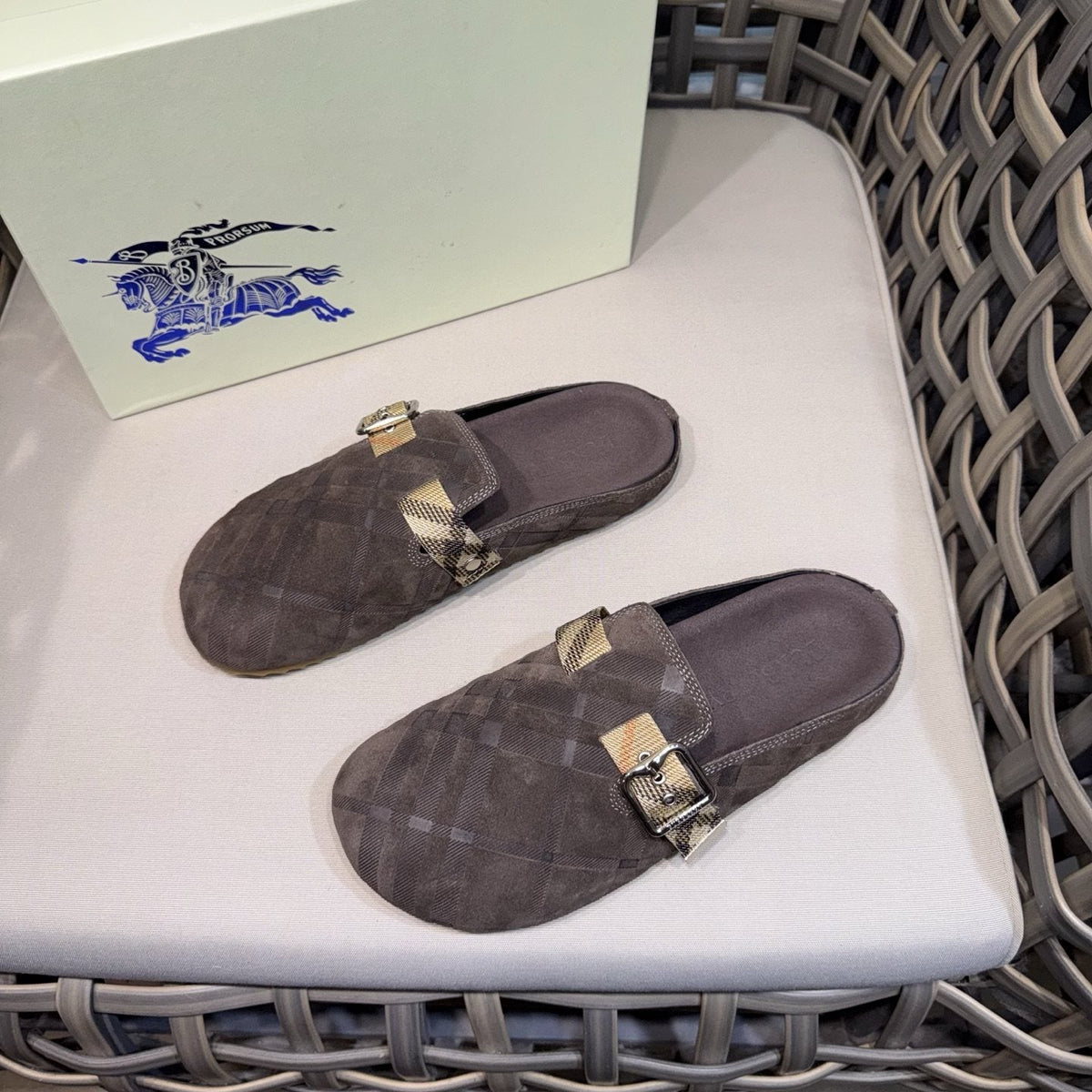 Burberry Patterned Buckle Mule Shoes — front