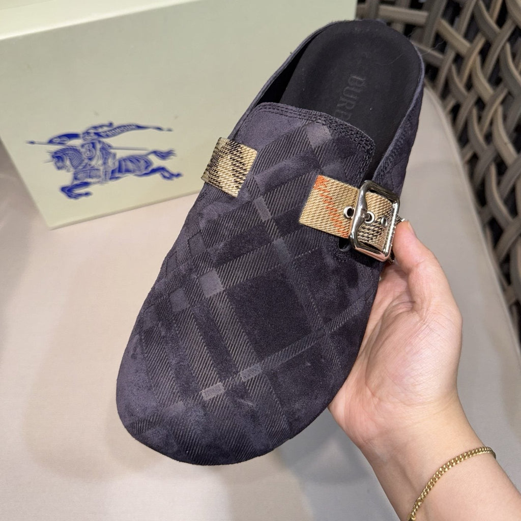 Burberry Patterned Buckle Mule Shoes — model