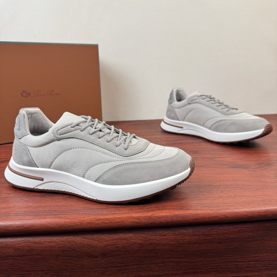Loro Piana Light Gray Low-Top Sneakers — hero